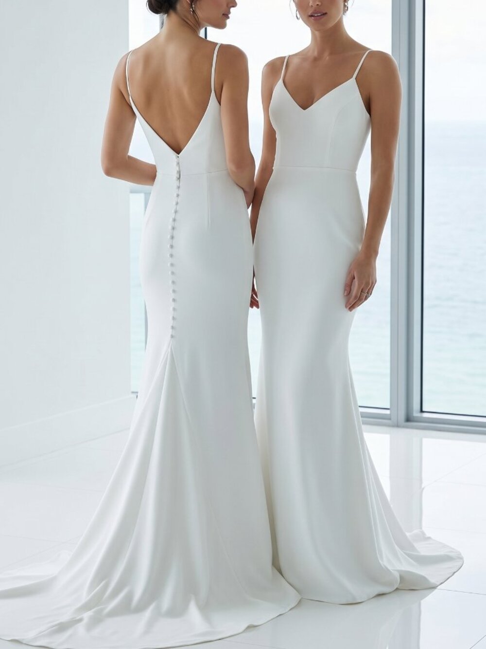 Elegant White Spaghetti-Strap Bridal Gown